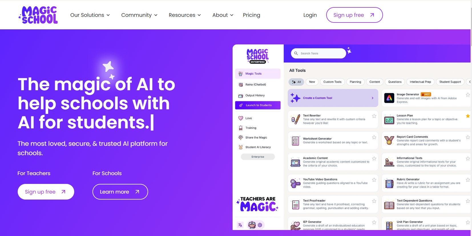 Magicschool AI Homepage screenshot. Magicschool AI Review.